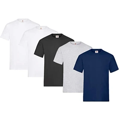 Abbildung von Fruit of the Loom Herren Regular Fit T Shirt Heavy Cotton Tee 5 Pack,2X Weiss + 1x Schwarz Grau Navy 1 HL Kauf Notizblock M