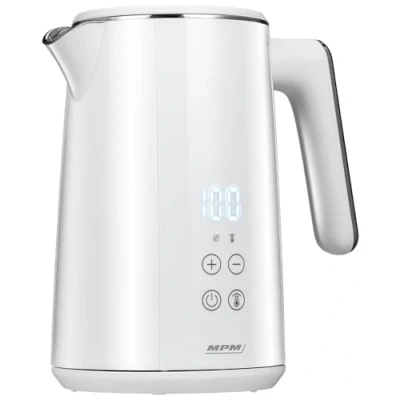 Abbildung von MPM MCZ 120 Wasserkocher 1,5L mit Doppelwand Design, Temperaturregelung 40 100C, Edelstahl Innenbehälter, 2200W, Geräuscharm, Weiß