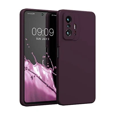 Abbildung von kwmobile Hülle kompatibel mit Xiaomi 11T / Pro gummierte TPU Silikon Handyhülle Schutzhülle für kabelloses Laden Case in Bordeaux Violett