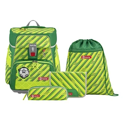 Abbildung von Step by Schulranzen Set Space NEON „Funky Soccer“ 5 teilig, gelb grün, neonfarben, ergonomischer Tornister mit Reflektoren, höhenverstellbar Hüftgurt, ab der 1. Klasse, 20L