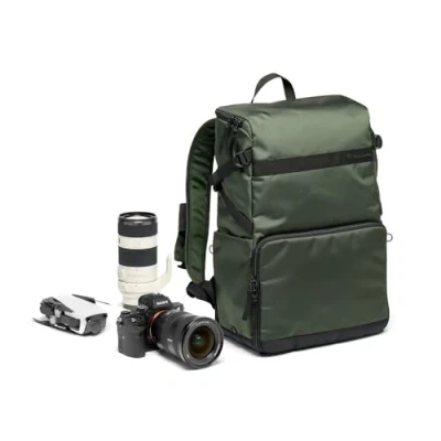 Abbildung von Manfrotto Street Slim Fotorucksack für Spiegellose und Spiegelreflexkameras, Front Rückseitenzugang, Herausnehmbare Kamera Laptopfächer, Kompakter Rucksack Fotozubehör, Farbe Grün