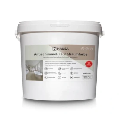 Abbildung von Hausa Feuchtraumfarbe Anti Schimmel Farbe weiß, Feuchtraum Wandfarbe hochdeckende Spezialfarbe für Keller Bad 10 kg