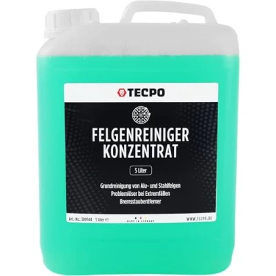 Abbildung von TECPO Felgenreiniger Konzentration, 5 Liter Alufelgenreiniger mit Wirkindikator für Autofelgen wie Stahlfelgen Chrom Metall Felgen, Radkappen säurefrei und pH neutral