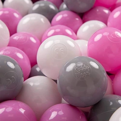 Abbildung von KiddyMoon 700 ∅ 7Cm Kinder Bälle Spielbälle Für Bällebad Baby Plastikbälle Made In EU, Grau/Weiß/Rosa