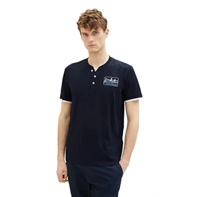 Abbildung von TOM Tailor Kurzarm Henley Gestreift Tshirt print, Herren, Größe: XXL, Dunkelblau