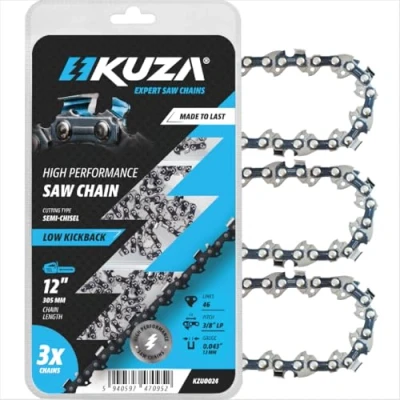Abbildung von Premium 30 cm Kettensägekette 12 Inch 3/8&quot; LP .043&quot; 46 TG passend für Milwaukee Makita UC 3020A, Husqvarna T540, Dolmar ES2A und viele weitere Modelle.(3 Ketten)