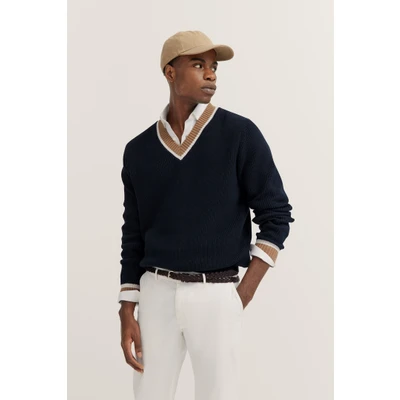 Abbildung von bugatti MIT Vausschnit Strickpullover, Herren, Größe: XXL, Marine