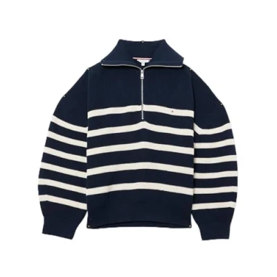 Abbildung von Tommy Hilfiger Curve Stitch 1/2 ZIP Strickpullover, Damen, Größe: 46, Desert sky/ivory petal