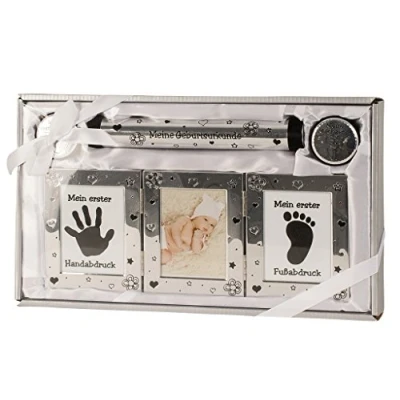 Abbildung von Geschenk Babyset Geburt Taufe Baby Handabdruck Fussabdruck Bilderrahmen