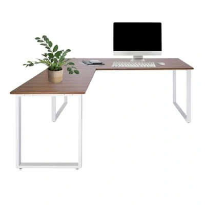 Abbildung von hjh OFFICE 830090 Eckschreibtisch 180x180 WORKSPACE XL I Walnuss/Weiß Schreibtisch mit großer Arbeitsfläche, Stahlgestell