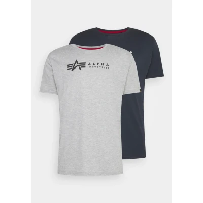 Abbildung von Alpha Industries Label 2 PACK Tshirt print, Herren, Größe: XS, Grey heather/rep blue