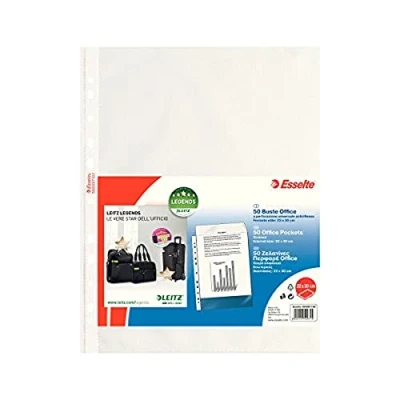 Abbildung von Esselte Perforierte Büroumschläge aus PPL, blendfrei, zum Archivieren und Aufbewahren von Dokumenten im Format 22 x 30 cm, Packung mit 50 Umschlägen, 395097100