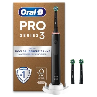 Abbildung von Oral B Pro Series 3 Plus Edition Elektrische Zahnbürste, Aufsteckbürsten, mit visueller 360 Andruckkontrolle für Zahnpflege, Designed by Braun, schwarz