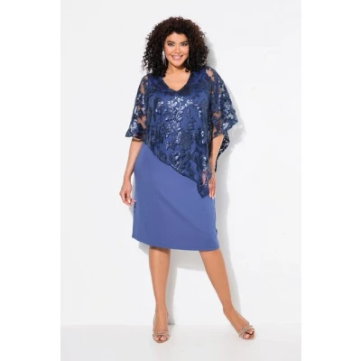 Abbildung von Ulla Popken Abendkleid Kleid Überwurf Pailletten V Ausschnitt 3/4 Arm
