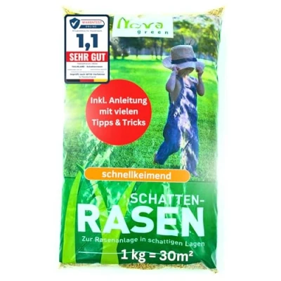 Abbildung von halmland® Rasensamen schnellkeimend Schattenrasen 1kg = 30m² Frühjahr SEHR GUT getestet trockenresistent Schattenrasensamen Rasensaat Nachsaat