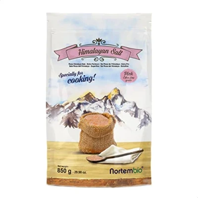 Abbildung von Nortembio Rosa Himalaya Salz 850 g. Extra Feinkorn (0,5 1 mm). 100% Natürliches Salz. Reich an Mineralien. Gesundes Kochen. Unraffiniert. Ohne Konservierungsstoffe. Aus Punjab Pakistan.