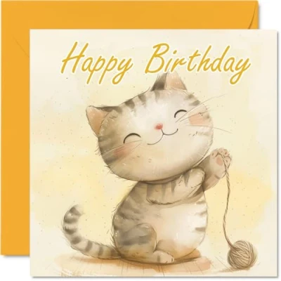 Abbildung von Stuff4 Geburtstagskarten für Frauen und Männer Aquarell Katze Happy Birthday Karte Mama, Vater, Bruder, Schwester, Onkel, Tante, Cousin, Großvater, Nanny, Freund, 145 mm x