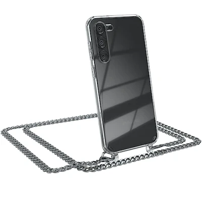 Abbildung von EAZY CASE Handykette kompatibel mit Samsung Galaxy S23 Plus, Handyhülle Abnehmbarer Kette, Hülle Band, Metallriemen Handy Schale,Phone Chain anpassbarem Ersatzband Metall Silber