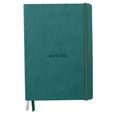 Abbildung von Clairefontaine Rhodia 194157C Rhodiarama, Goalbook Creation DIN A5 mit festem Umschlag, 50 Blatt Lavis technique weiß blanko 200g, Gummizugverschluss, 1 Stück, Pfaugrün
