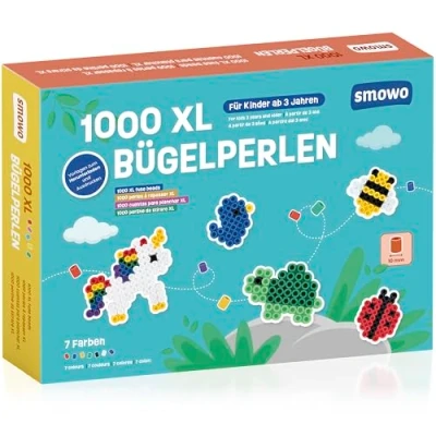 Abbildung von Smowo® Große 10mm Bügelperlen 1000 Stück für Kinder ab 3 Jahren 7 bunte Farben XL Steckperlen Kreatives Perlenset