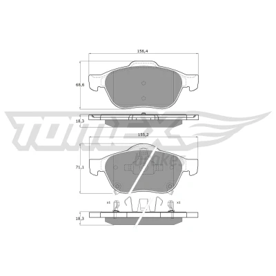 Abbildung von TOMEX brakes TX 13 64 Bremsbelagsatz Vorderachse mit akustischer Verschleißwarnung TOYOTA: Avensis I Kombi, Liftback, Verso