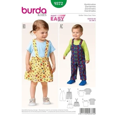 Abbildung von Burda 9372 Schnittmuster Latzhose Träger Rock Shirt (Baby, Gr. 62 92)