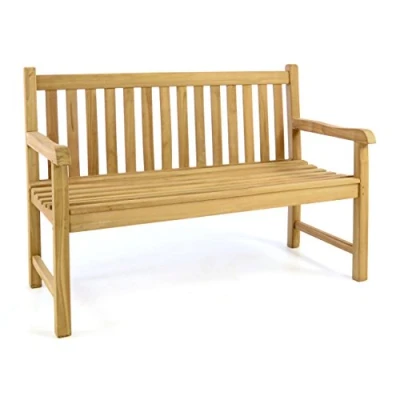 Abbildung von Divero 2 Sitzer Bank Holzbank Gartenbank Sitzbank 130 cm zertifiziertes Teak Holz hochwertig massiv behandelt Reine Handarbeit wetterfest