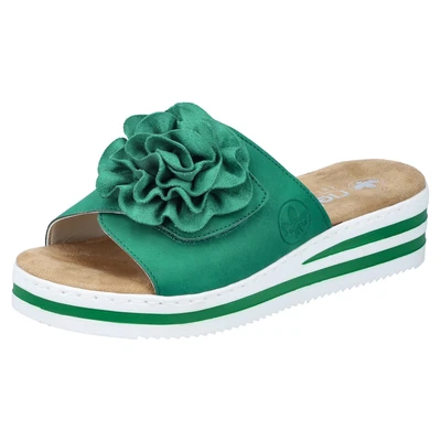 Abbildung von Rieker Pantolette, Sommerschuh, Poolslide, Strandschuh, Keilabsatz, mit Klettverschluss