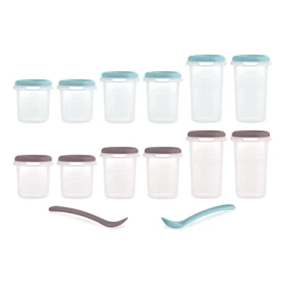 Abbildung von Miniland Set 12 Hermisized Terra. luftdichte Behälter mit Maßeinteilung (200 ml, 250 330 ml) und 2 Löffeln, robust, spülmaschinenfest, mikrowellen gefriergeeignet. Kollektion Terra