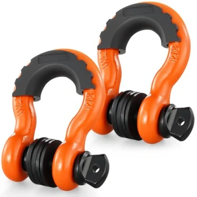 Abbildung von VEVOR D Ring Schäkel 4,75 Tonnen, 2er Set aus legiertem Stahl, 28,5 Tonnen Bruchfestigkeit, mit 22 mm Schraubstift, Abschleppschäkel für Geländefahrzeuge Jeep Trucks, Orange