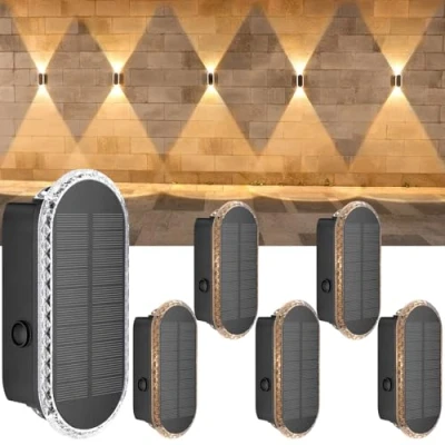Abbildung von ELLASAY Solar Wandleuchte Aussen 6 Stück: Up und Down LED Solarleuchte für Außenwand Garten IP65 Wasserdicht 3000K/4000K/6500K Terrasse Fassade