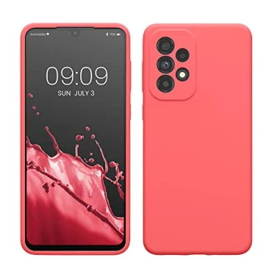 Abbildung von kwmobile Hülle kompatibel mit Samsung Galaxy A33 5G Silikon Handy Case Handyhülle weiche Oberfläche kabelloses Laden Neon Koralle