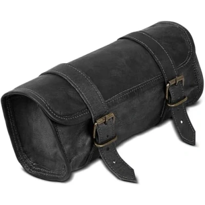 Abbildung von American blue Leder Fahrradtasche, braune Lenkerhalterung mit verstellbarem Riemen, Reißverschlusstasche, Reisezubehörtasche, schwarz