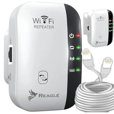 Abbildung von Reagle WiFi Repeater 300 Mbps 3 in 1 WLAN Verstärker, 2.4 GHz, WPS, WPA2 Signal Verstärkung für Zuhause und Büro, Kompatibel mit 802.11n/g/b, Einfache Installation, Bis zu 10m Reichweite
