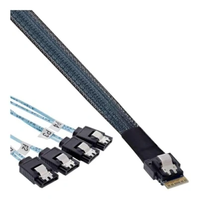 Abbildung von InLine 27646B. Kabellänge: 1 m, Anschluss 1: SFF 8654 Male, 2: 4 x SATA 7 Pin Marke