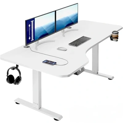 Abbildung von Casaria Schreibtisch, Höhenverstellbar Elektrisch 160x75cm L Form LCD Display Stahlgestell