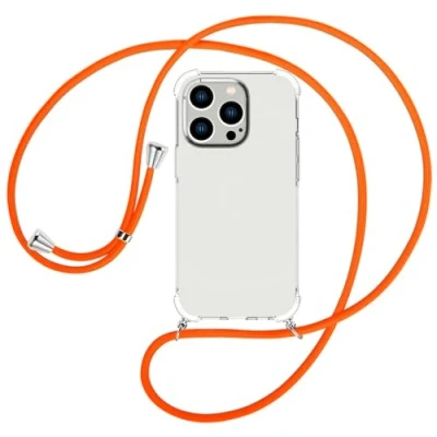 Abbildung von mtb more energy® Handykette kompatibel mit iPhone 15 Pro Neon Orange Smartphone Hülle zum Umhängen Anti Shock Full TPU Case