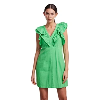 Abbildung von PIECES Damen Pcama Sl Ruffle Dress Bc, Irish Green, M