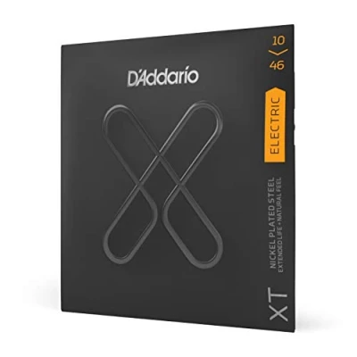 Abbildung von D&#039;Addario E Gitarren Saiten Gitarrensaiten Gitarre XTE1046, vernickelte XT Gitarrensaiten, Stahlsaiten für Gitarre, Regular Light, 10 46