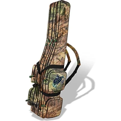 Abbildung von Rutentasche Rod Case Angelkoffer Futteral mit 2, 3 oder 4 Ruten Fächern, Verschiedene Längen wählbar stark wasserabweisender Fishing Rucksack Farbe Wald Herbsttarn Innenfächer Größe 190 cm
