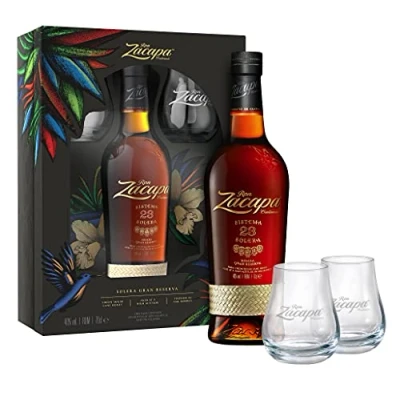 Abbildung von Ron Zacapa Sistema 23 Solera Exquisiter Rum aus südamerikanischem Hause in edler Geschenkverpackung mit 2 Nosing Gläsern 40% vol 700ml Einzelflasche