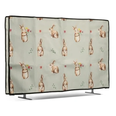 Abbildung von kwmobile Leinen Hülle kompatibel mit 32&quot; TV Schutzhülle Staubschutz Abdeckhaube für Fernseher Cover Staubhaube Haube Hasen und Blumen
