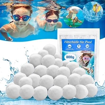 Abbildung von Filterbälle Für Sandfilteranlagen,800g Pool Ersatz 28Kg Filtersand und Quarzsand,Mehrweg Filterballs mit Wäschenetz,für Aquarium Poolzubehör,Pool Filter Schwimmbad Filteranlagen