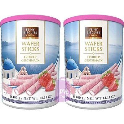 Abbildung von Waffelröllchen mit Sahne Erdbeergeschmack, 400 g (2 Stück)