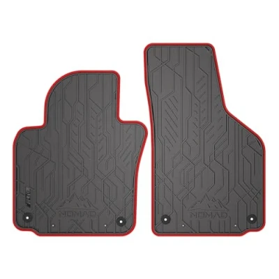 Abbildung von FROGUM Nomad Gummimatten Autofussmatten mit rotem Besatz aus Leder Automatten Vorne für SEAT Leon II, Toledo III, Skoda Octavia Yeti, VW Golf V/VI, Jetta V, Scirocco III