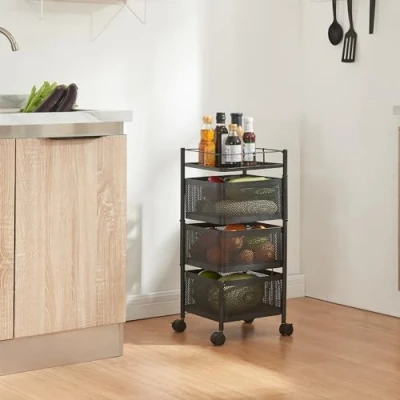 Abbildung von en.casa Rollwagen, »Sunndal« Servierwagen mit 3 Ablagekörben 64,5x27x27cm Schwarz