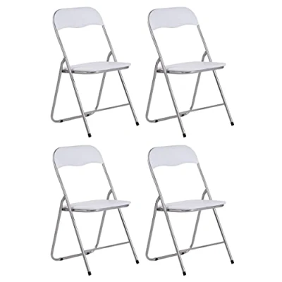 Abbildung von CLP 4er Set Klappstuhl Felix Gepolstert I Küchenstuhl Mit Metallgestell Kunstleder PVC Sitz Stühle Klappbar Campingstühle, Farbe:weiß/Silber
