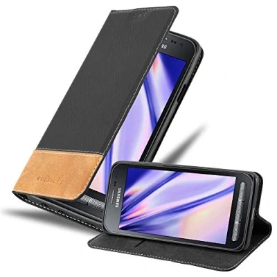 Abbildung von Cadorabo Hülle kompatibel mit Samsung Galaxy XCover 3 aus Premium Kunst Leder Flip Klappbare Stoßfeste Magnetische [Standfunktion] [Kartenfächern] Cover für Tasche in Schwarz