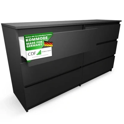 Abbildung von CDF Kommode Malwa M6 140 Farbe: Schwarz Schrank für Dokumente, Kleinigkeiten Ideal Wohnzimmer, Schlafzimmer, Kinderzimmer, Jugendzimmer und Büro 6 geräumige Schubladen