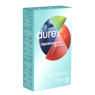 Abbildung von durex Kondome Überrasch&#039; mich Packung mit, 10 St., Markenkondome im Mix für überraschende Abwechslung
